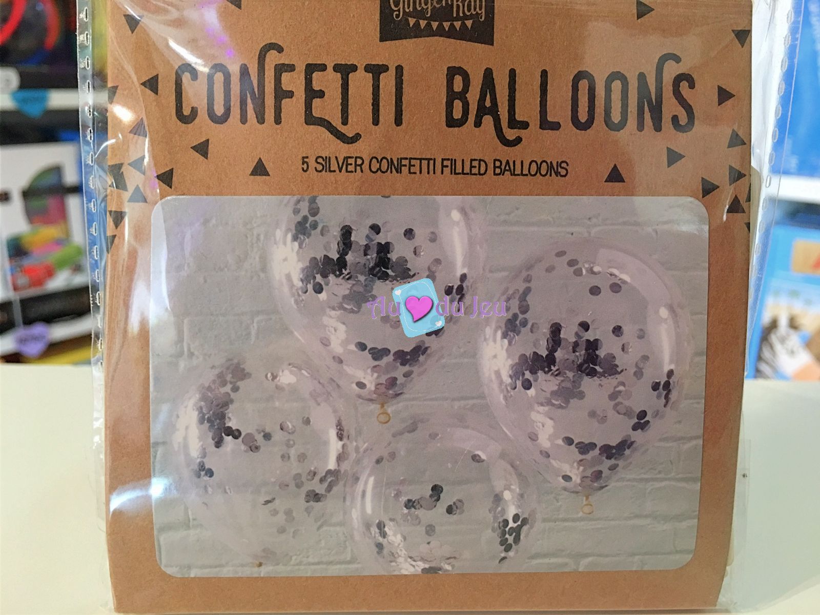 5 Ballons Confetti Argent 