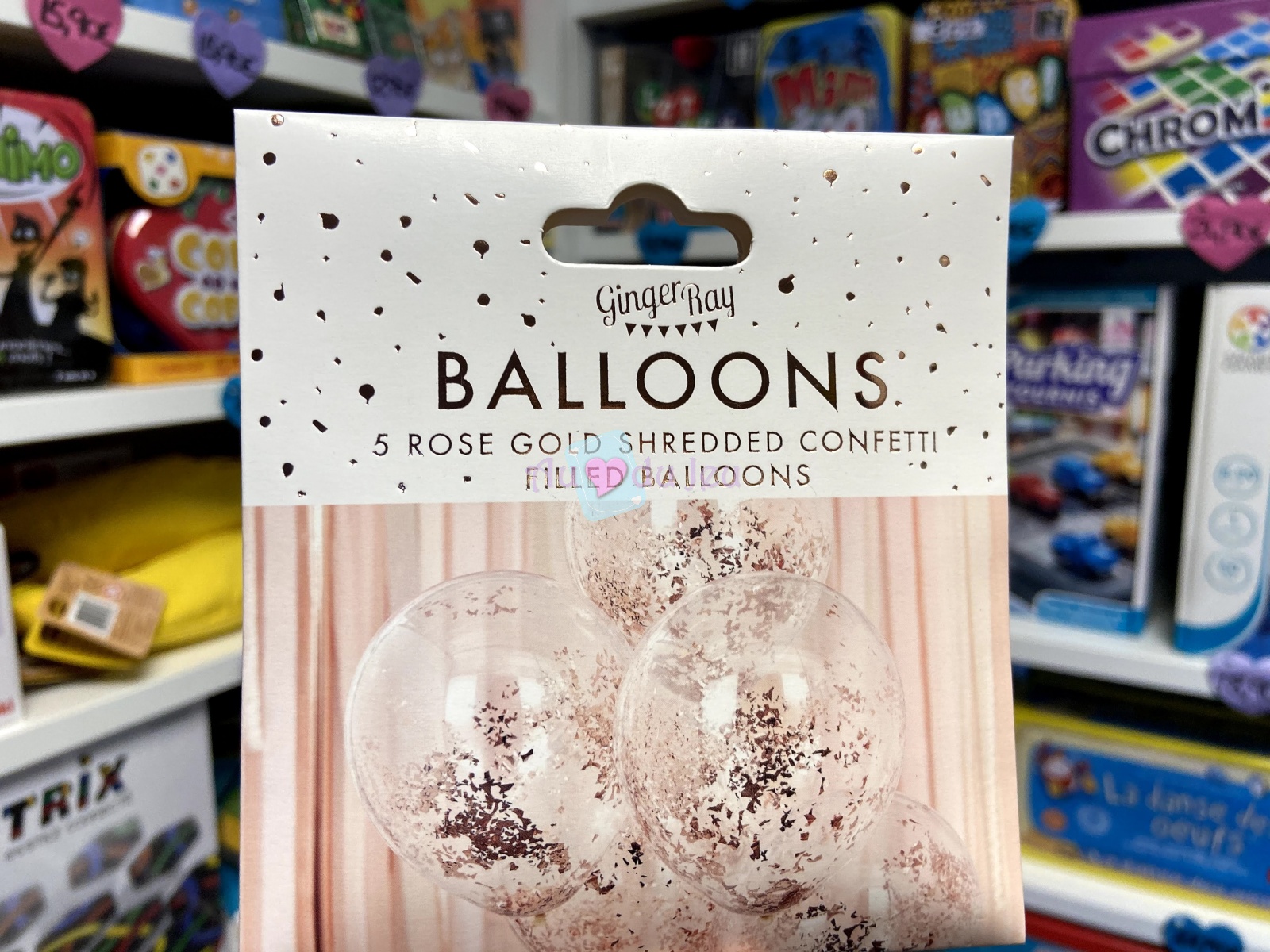 5 Ballons Confetti Rose Gold 