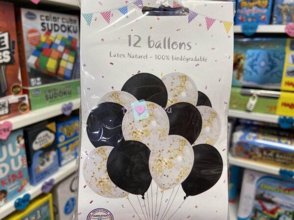 12 ballons noir et confettis 7606 1