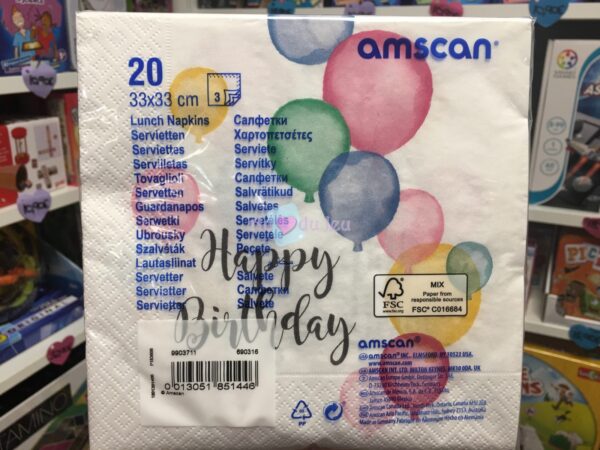 20 serviettes happy birthday pastel 4416 2 Amscan