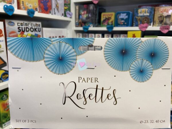 3 rosettes en papier bleu clair 6743 1 PartyDeco