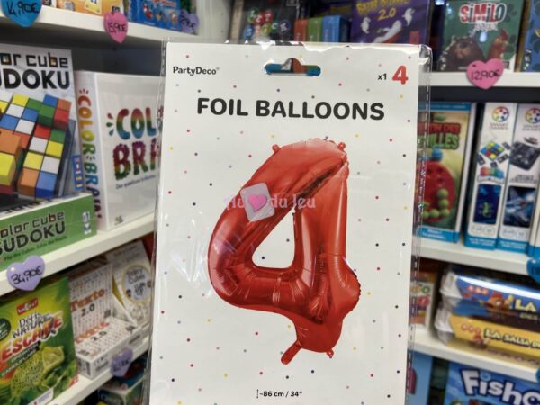 Ballon Chiffre 4 - Rouge (86 cm) PartyDeco