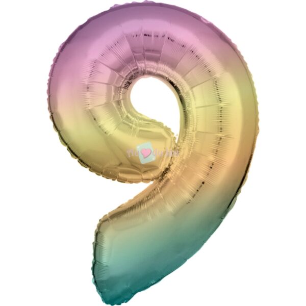 ballon chiffre 9 arc en ciel pastel 86 cm 7849 1 Amscan